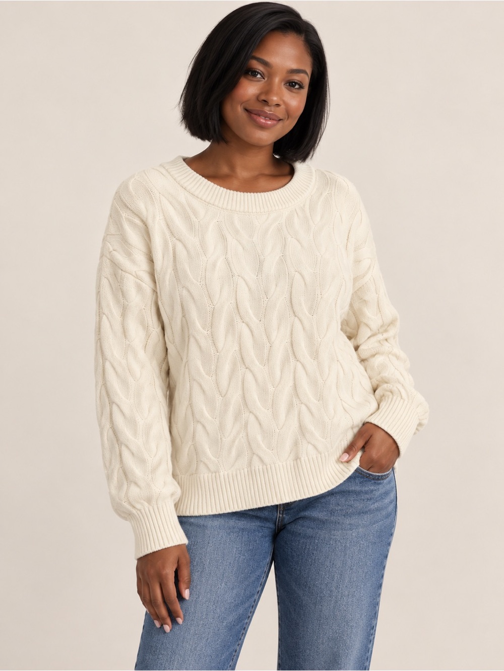 Philosophy Women's Cream Cable Crewneck Sweater